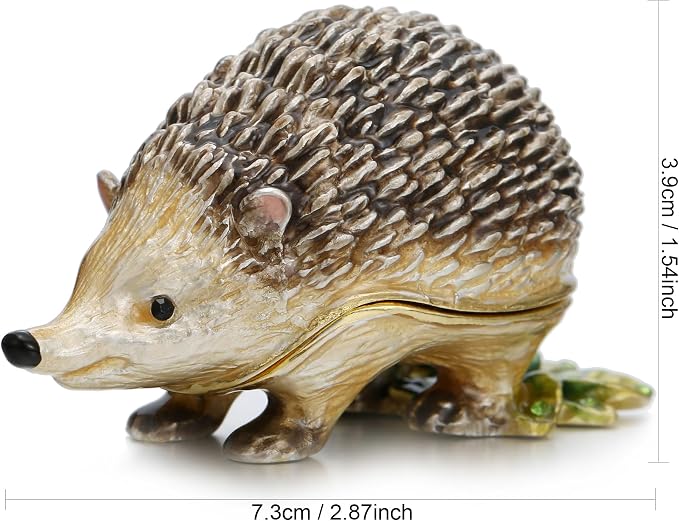 Hand Painted Animal Trinket Box for Home Decor, Hinged Jewelry Organizer Storage, Unique Personalized Collectible Keepsake Figurine Handmade Decorative Ornament Gifts (Hedgehog)