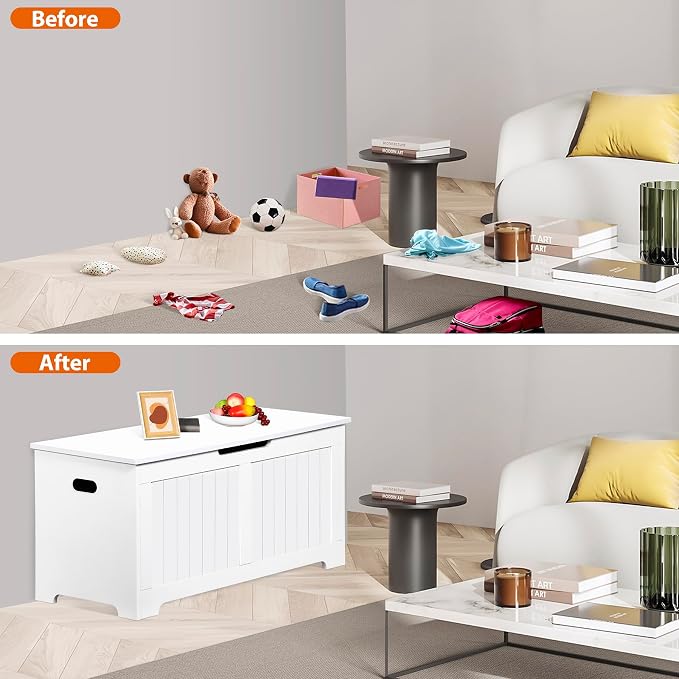LEMY Wooden Storage Chest Box, Toy Organizer Bedroom Bench with Safety Hinge, Shoe Bench for Entryway, Living Room, Home Decor