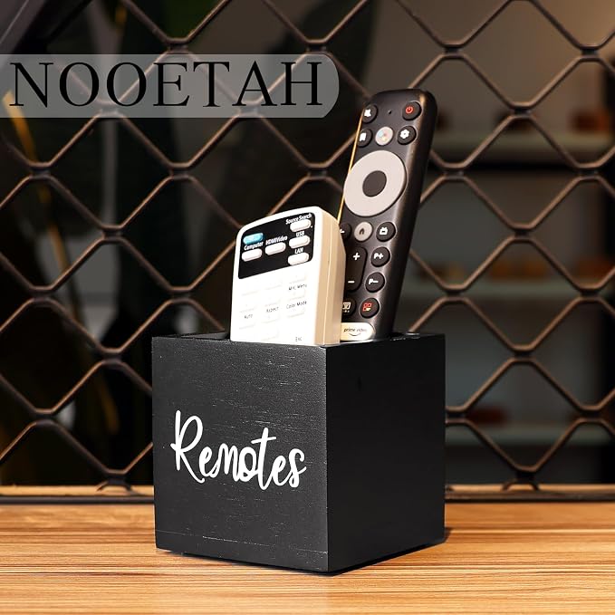Remote Control Holder, Wooden TV Remote Holder for Table, Remote Organizer Caddy for Home Decor, Remote Box for Nightstand, Black Labeled "Remote", 1 Slot - 3.5 Inch