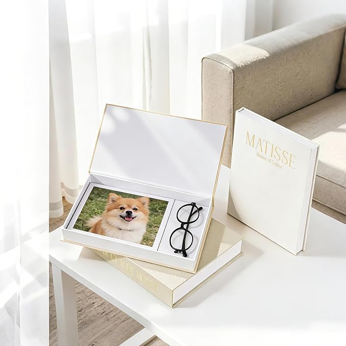 Set of 3 Decorative Books for Home Decor, Linen Faux Books for Coffee Table, Bookshelf or Mantel, Aesthetic Fake Book Storage Boxes with Magnetic Snap for Photo Organization & Keepsakes Box