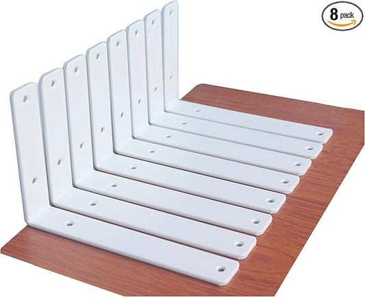 8 Pack - L 9" x H 6" x W1.5, 5mm Thick White L Shelf Bracket, Iron Shelf Brackets, Metal Shelf Brackets, Floating Shelf, Shelf Supports with Screws