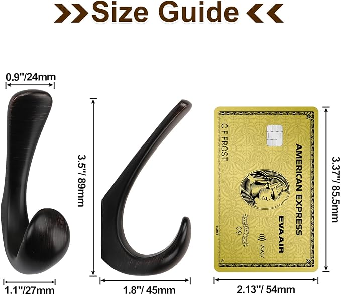 2 Pack Towel Hooks for Bathrooms Wall Mounted, Oil Rubbed Bronze Bathroom Hooks for Towels, Robe & Towel Hook for Wall, Modern Bath Towel Hook