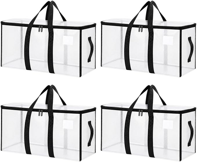 Songrey Heavy Duty Moving Bags, 4 Pack Large Storage Bags with Zipper & Handles, Waterproof Totes Bags for Clothes Packing, Moving, College Supplies, Home Organization