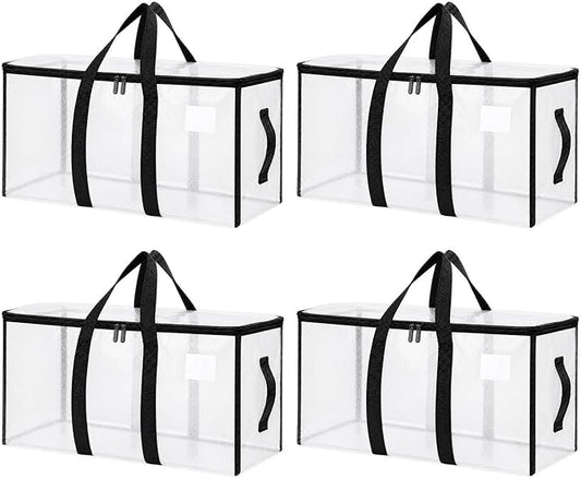Songrey Heavy Duty Moving Bags, 4 Pack Large Storage Bags with Zipper & Handles, Waterproof Totes Bags for Clothes Packing, Moving, College Supplies, Home Organization