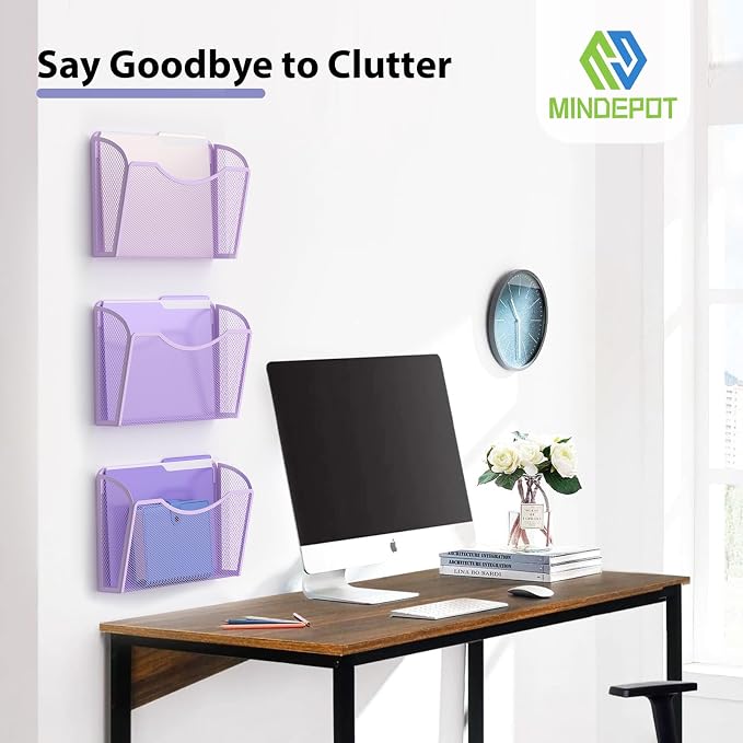 MINDEPOT Wall File Organizer,Hanging Wall Mounted File Folder Binder Holder Mail Organizer for Office,Home and School Supplies