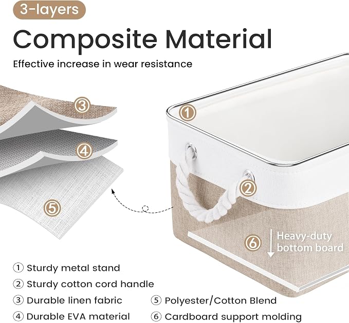 Storage Baskets for Shelves 13.8x9.8x6.7 Inch, Foldable Fabric Storage Bins with Handles, Small Storage Baskets for Organizing Closet, Office, Home Organization (6-Pack, White&Khaki)