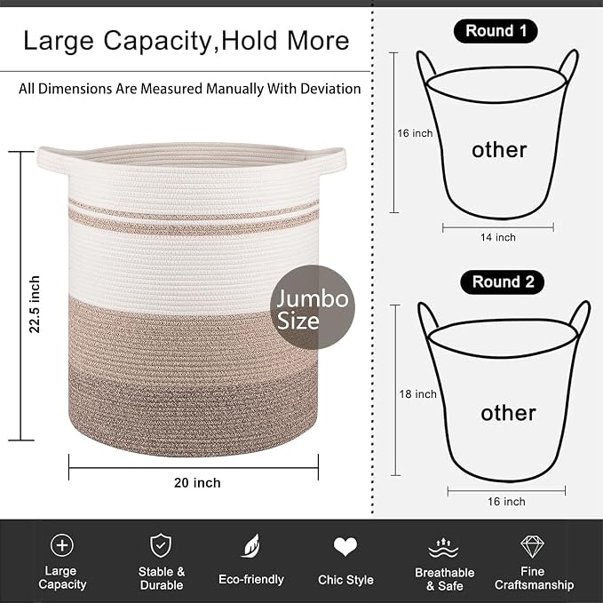 OIAHOMY 120L Laundry Baskets Hamper with Handles, Decorative Basket for Living room, Woven Storage Basket for Toys Bin,Pillows, Blankets, Clothes-20x22.5in-Gradient Yellow