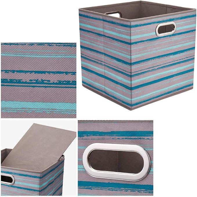 6 Cube Storage Bins Teal Stripes Gradient Lines 10.5x10.5x11 Inch Foldable Whale Coastal Print Fabric Half Storage Basketes for Home Organizers Storage Drawer,QY-SC12-6
