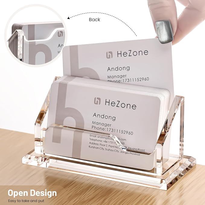 HeZone Acrylic Card Holder Clear Horizontal Business Card Organizer Stand for Desk 1 Slots Business Cards Stand for Women and Men,Office Desk Accessories,Organize 50 Cards-1 Pack