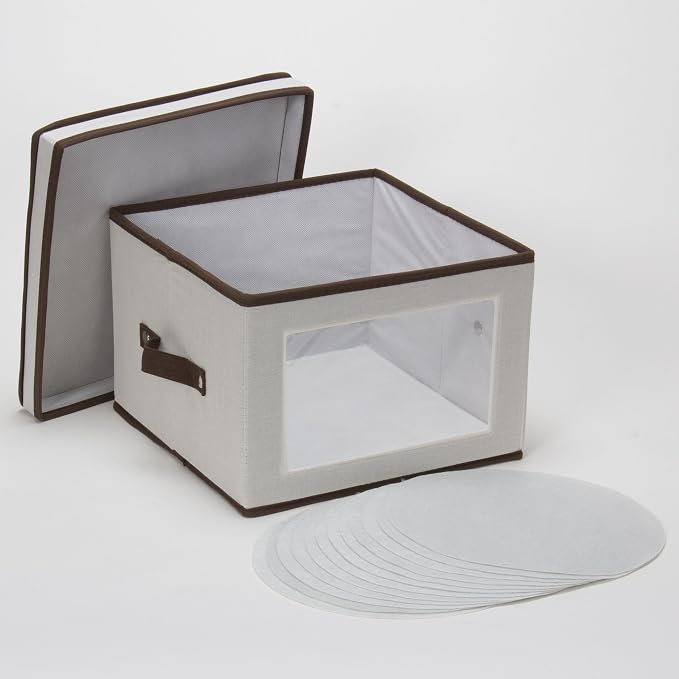 Household Essentials Dinner Plate Storage Box, Strong Frame and Handles, Windowed Panel, Fully Removable Lid, Stackable and Foldable, Perfect for Preserving Your Dinnerware
