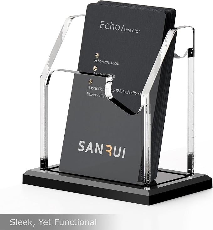 SANRUI Black Vertical Business Card Holder for Desk 1 Slot 1 Tier, Clear Acrylic Name Card Stand for Women and Men, Desktop Organizer Display for Office Home Exhibition - 60 Card Capacity 1 Pack