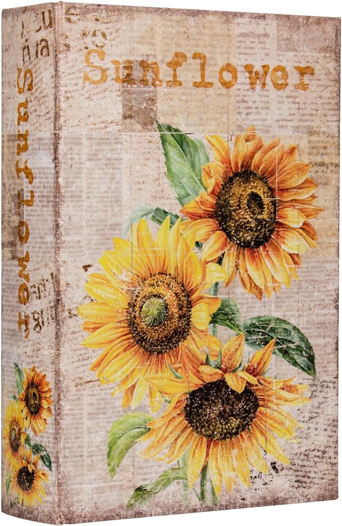 Decorative Sunflower Pattern Faux Leather Book Box - Vintage Style Storage & Decoration for Cafe, Bookshelf, Graduation Gift, Wedding Card Box (3-06 Inches)