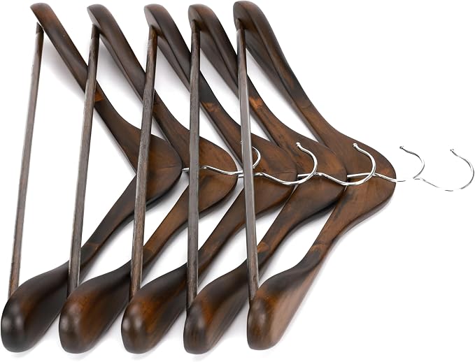 JS HANGER Wooden Suit Hangers - 6 Pack - Wood Coat Hangers,Jacket Outerwear Shirt Hangers,Glossy Finish with Extra-Wide Shoulder, 360 Degree Swivel Hooks & Anti-Slip Bar, Retro