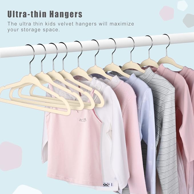 BAGAIL 50 Pack Kids Velvet Hangers 14 Inches Children's Clothes Hangers Non-Slip Baby Hangers for Infant/Toddler (Ivory)
