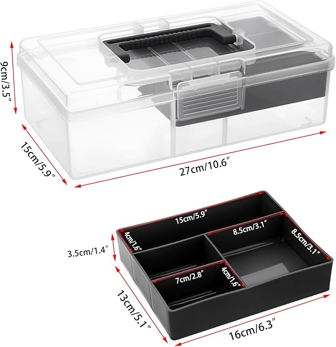 JUXYES Clear Art Craft Supply Storage Bin Sewing Box With Handle Lid | Clear Stackable Latching Craft Storage Bin for School Office, Organizing Stationery, Sewing, Art Craft, DIY Supplies