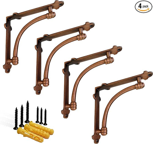 NACH Decorative Shelf Brackets, 2 Pack of 7.25 x 1.6 x 7.25 inch Copper Cast Iron Shelf Brackets - Decorative Brackets for Mounting - Industrial Style Brackets