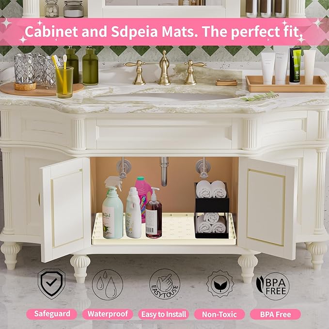 Sdpeia Under Sink Mat 22"×14" Waterproof Silicone Cabinet Liner & Sink Protector for Kitchen & Bathroom, Multi-Purpose Organizers Tray for Pets, Laundry, Cat Litter Mat