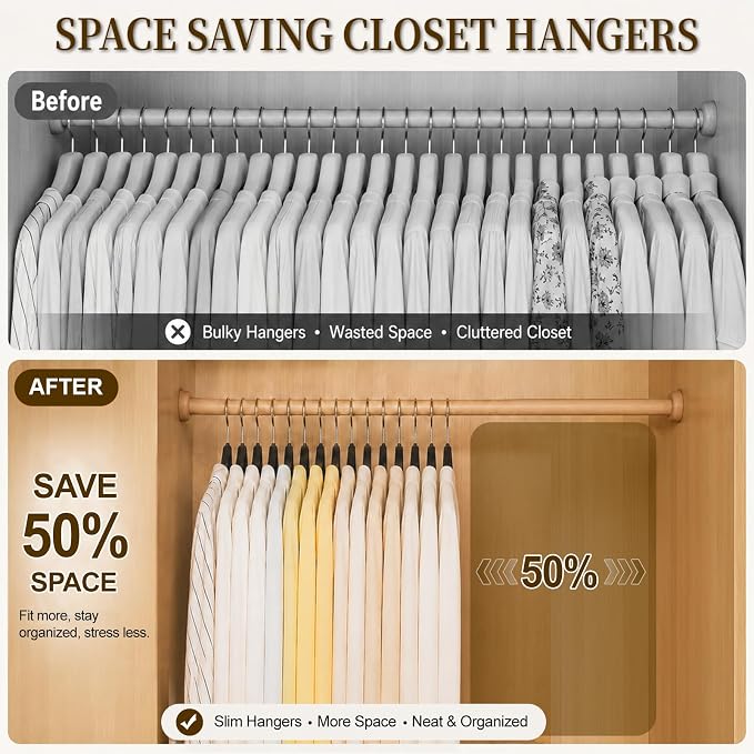 Velvet Hangers 50 Pack, Non Slip Clothes Hangers with Shoulder Notches, Slim Felt Hanger with 360° Swivel Hook, Space-Saving, Heavy Duty, for Coat, Shirt, Pants, Dress, Suits, Black