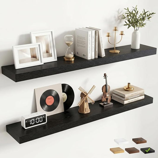 FLYJOE 40 Inch Floating Shelves for Wall Set of 2, 6.5" D Wood Grain Bathroom Shelves with Invisible Brackets, Easy Install Engineered Wood Storage Shelves for Kitchen, Living Room, Bedroom