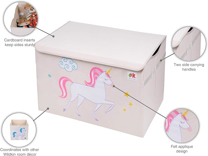 Wildkin Kids Fabric Toy Chest – Sturdy Storage Box w/Handle for Toys & Supplies - Unicorn