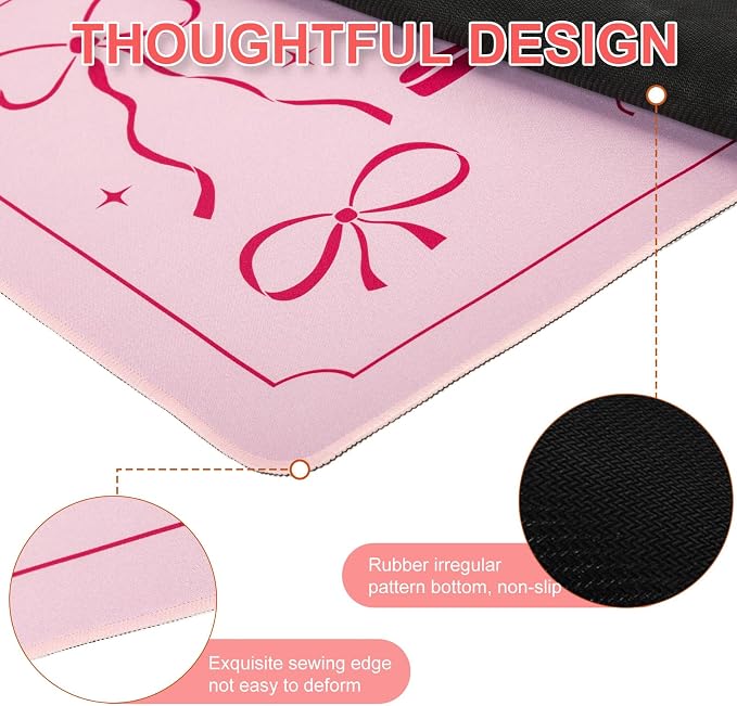 L-SPOUTTO Pink Bow Desk Mat for Keyboard and Mouse,Cute XXL Large Mouse Pad | Non-Slip Keyboard Pad Waterproof Girly Desktop Mat for Laptop Computer Work Game Home Office-Pink Ribbon