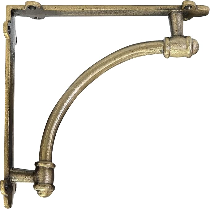NACH Decorative Shelf Brackets, 2 Pack of 9.6 x 1.7 x 9.6 inch Gold Brackets - Cast Iron Shelf Brackets for Mounting - Industrial Style Decorative Brackets