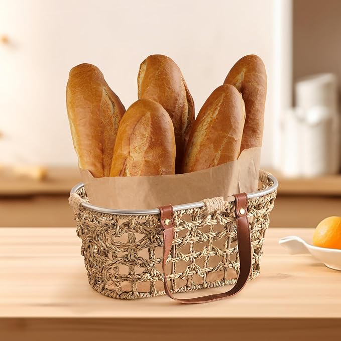 Egg Baskets for Collecting Fresh Eggs Farmhouse Handmade Wicker Hyacinth Egg Collecting Basket with Handle