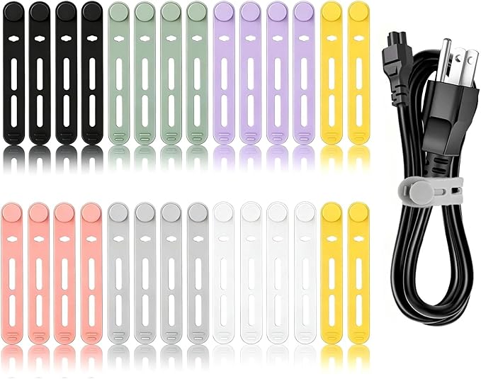 Silicone Cable Ties Reusable, Multipurpose Cable Management Organizer, Adjustable Fastening Cable Straps with Locking Buckles, High Elasticity Cord Organizer, Travel Essentials, 7 Colors