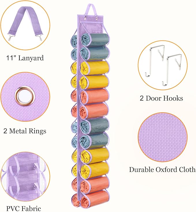 Lirex Hanging Yoga Legging Storage Organizer with 24 Pockets, Foldable Oxford Cloth Hanging Closet Organizer Shirts Jeans Storage Hanger Socks Holder for Family Closet Bedroom, Purple