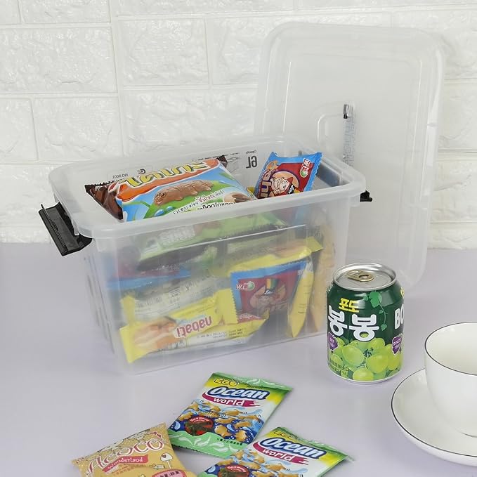 Ggbin 6 Quart Clear Latch Storage Box with Black Handle and Latches - 4 Pack