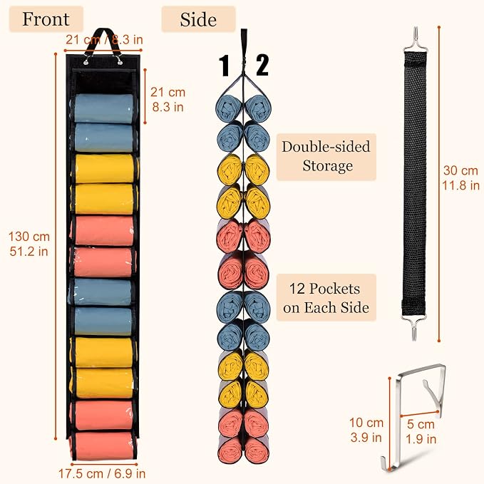 Lirex Hanging Yoga Legging Storage Organizer with 24 Pockets, Foldable Oxford Cloth Hanging Closet Organizer Shirts Jeans Storage Hanger Socks Holder for Family Closet Bedroom, Black