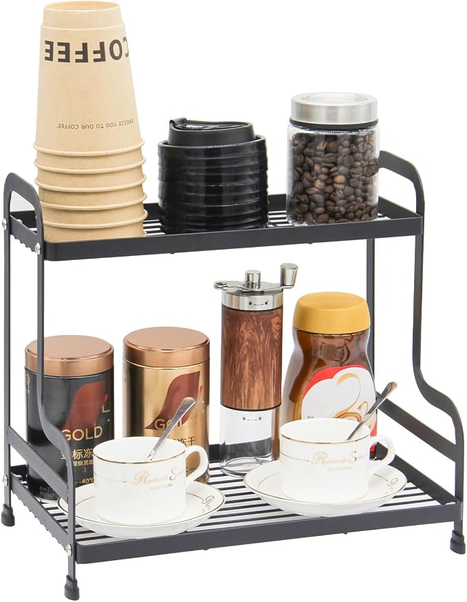 2-Tier Metal Countertop Organizer – Standing Shelf for Bathroom Vanity, Kitchen Spice Rack, Under Sink Storage, Cosmetics Display
