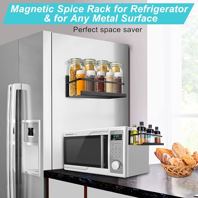 2 Pack Premium Quality Magnetic Spice Rack for Refrigerator, Strong Magnetic Spice Rack for Holding Jars, Perfect Space Saving Magnetic Shelf