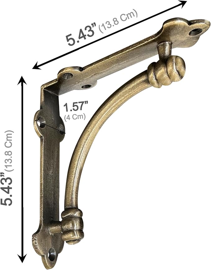 NACH Decorative Shelf Brackets, 4 Pack of 5.25 x 1.25 x 5.25 inch Gold Brackets - Cast Iron Shelf Brackets for Mounting - Industrial Style Decorative Brackets