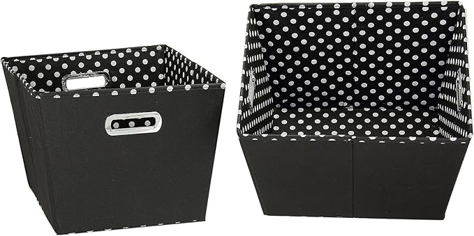 Household Essentials 19KDBLK-1 Medium Tapered Decorative Storage Bins | 2 Pack Set Cubby Baskets | Black and White Mini-Dots