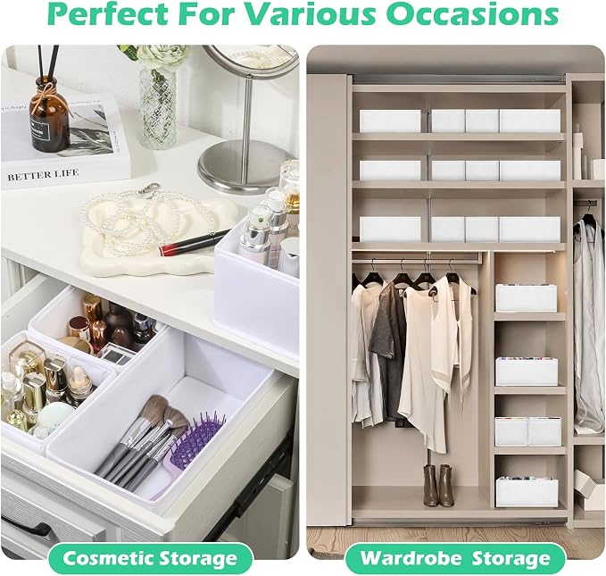Drawer Clothing Organizer 16-Pack, White 3 Sizes Underwear Drawer Dividers, Fabric Folding Wardrobe Organizer, Can Store Baby Clothes, Bras, Underwear, Panties, Belts, Socks, Ties