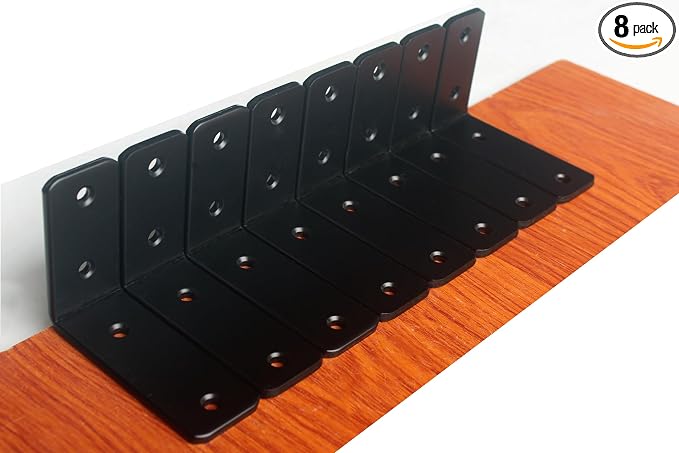 8 Pack - L 4" x H 3" x W1.5, 5mm Thick Black L Shelf Bracket, Iron Shelf Brackets, Metal Shelf Brackets, Floating Shelf, Shelf Supports with Screws