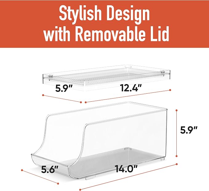 Set of 2 Stackable Drink Can Organizer for Fridge, Freezer, Kitchen, Countertops, Cabinets - Soft Drink Holder for Refrigerator with Lid, Soda Can Dispenser, BPA Free, Holds 9 Cans Each