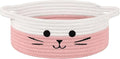 Cute Cat Toy Basket, Decorative Baby Gift Basket for Girls, Small Woven Baskets for Nursery Living Room, White & Pink, 9.8 x 4 inches