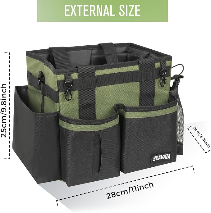 SCAVATA Compact Wearable Cleaning Caddy, Small Cleaning Caddy Supplies Organizer with Handle & Shoulder Straps for Housekeepers, Under Sink & Car Cleaning Tool Organizers Bag (Armygreen)