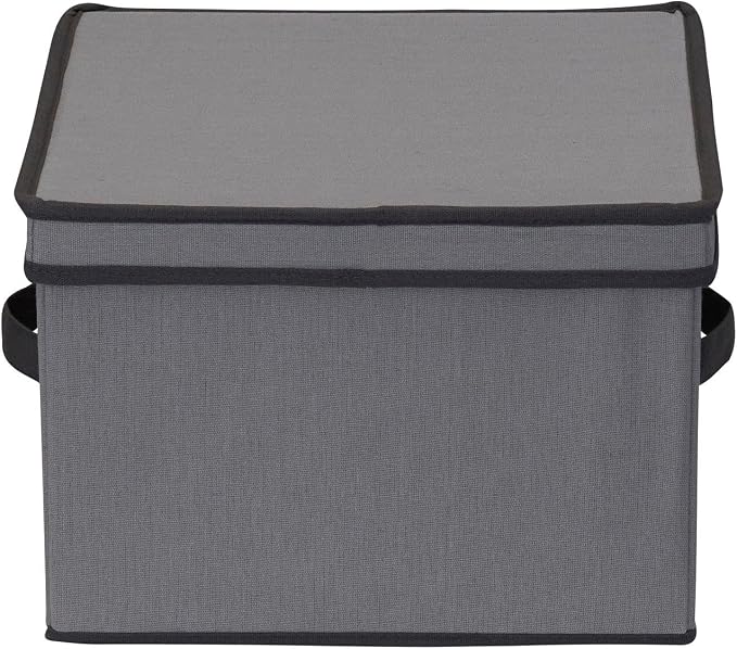 Household Essentials Dinner Plate Storage Box, Strong Frame and Handles, Windowed Panel, Fully Removable Lid, Stackable and Foldable, Perfect for Preserving Your Dinnerware, Gray