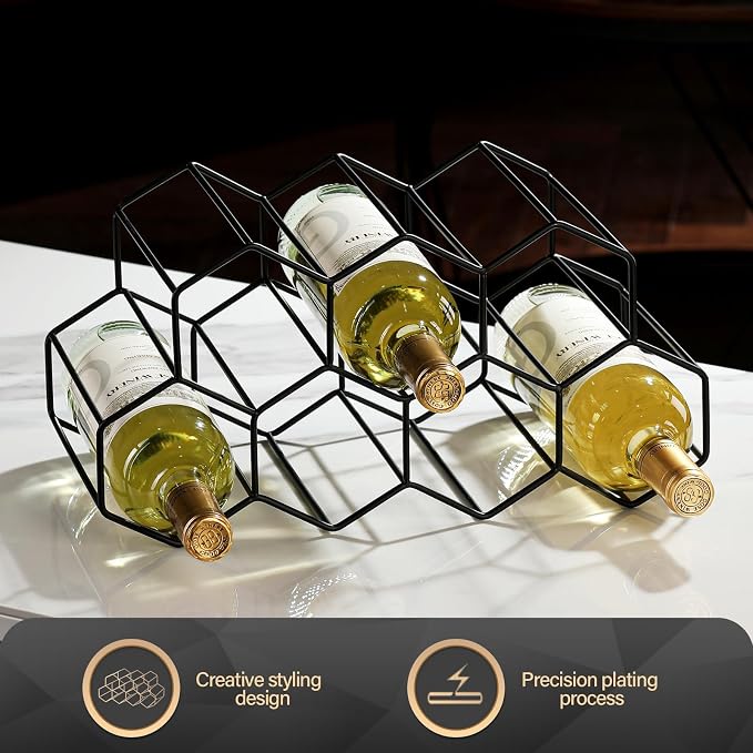 Countertop Wine Rack - 9 Bottle Freestanding Modern Black Metal Small - 2 Tier Tabletop Wine Holder Stand for Cabinet, Pantry - Wine Racks Countertop - No Assembly Required