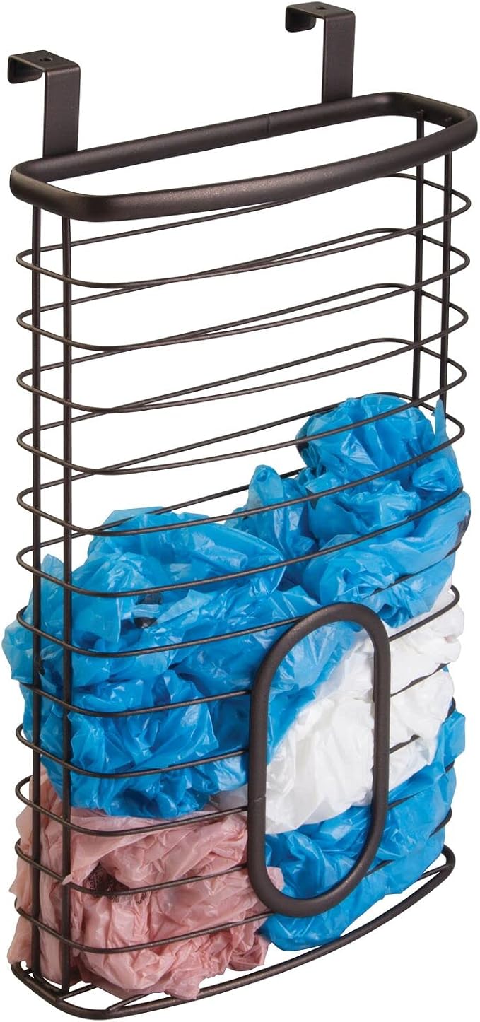 mDesign Over-The-Cabinet Plastic Bag Storage and Grocery Bag Holder, Kitchen Storage - Bronze