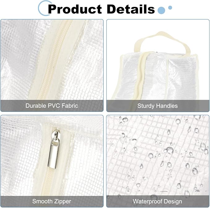 uxcell 2Pack Boot Storage Bag Portable, PVC Shoe Storage Bag with Zipper Clear Boots Cover Protector Bag for Short Boots and Short Boots Storage Travel and Daily Use, Beige Tall