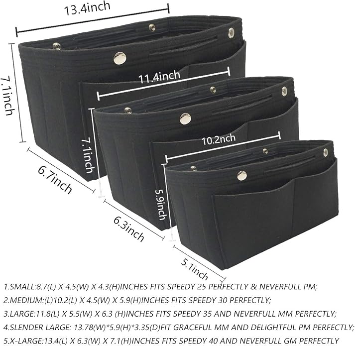 LEXSION Felt Purse Organizer Insert Multi Pocket Bag Organizer Shaper | zipper bag, tote shaper, multi pocket bag, handbag shaper, various sizes