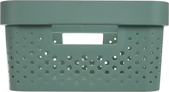 CURVER Infinity 11L 100% Recycled Storage Basket - Multi-Use, Stackable and Nesting - 35.5 x 26.7 x 13.7 cm - Green