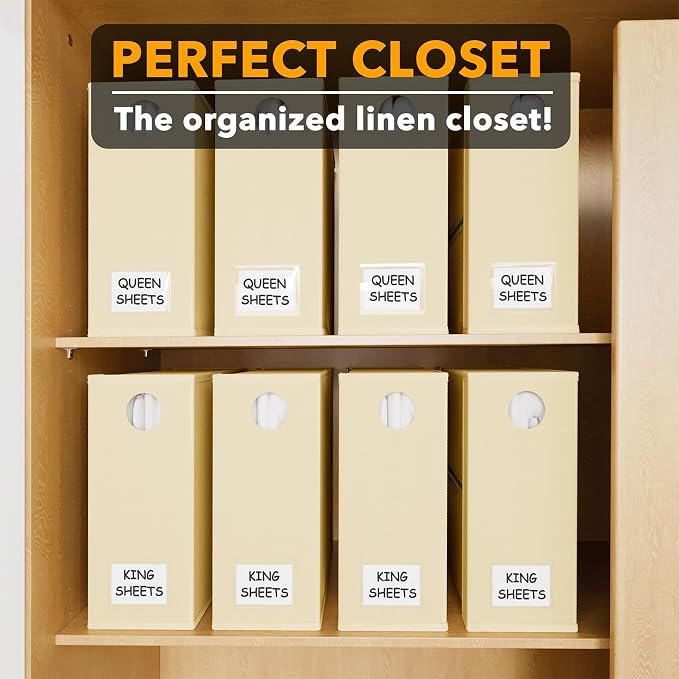 SpaceAid 8 Pack Bed Sheet Organizers and Storage, Foldable Sheet Organizer for Linen Closet, Sheets Set Folder Keeper with Window XL (Queen & King Size) Bedding Container (Beige, 8 Pack)