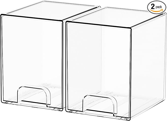 Yieach 2 Pack Clear Stackable Storage Drawers,7.6" H Baby Bottle Organizer,Acrylic Drawer Containers for Cosmetics,Skincare,Beauty Products,Cabinet,Vanity,Kitchen,Under Sink and Bathroom Storage Bins