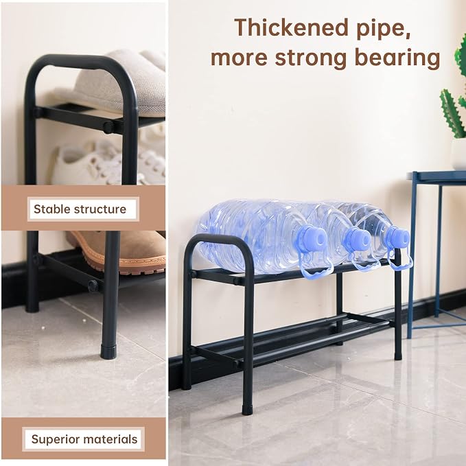 Gonfoam Shoe Rack for Closet, Expandable Shoe Organizer Storage Shelf, Adjustable Metal Free Standing Small Closet Shoe Rack for Entryway, Doorway (2-Tier Black)