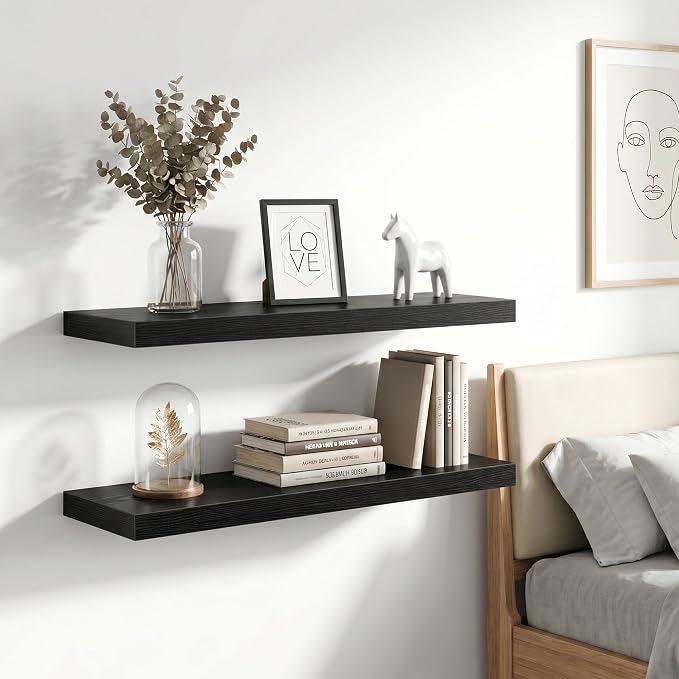 Vivelove 16 Inch Floating Shelves Wall Mounted for Display, 6.5 Deep Duty Shelves with Invisible Brackets for Living Room,Bedroom,Kitchen, Bathroom Storage & Decor,16" Wx6.5 Dx1.4 H - Black